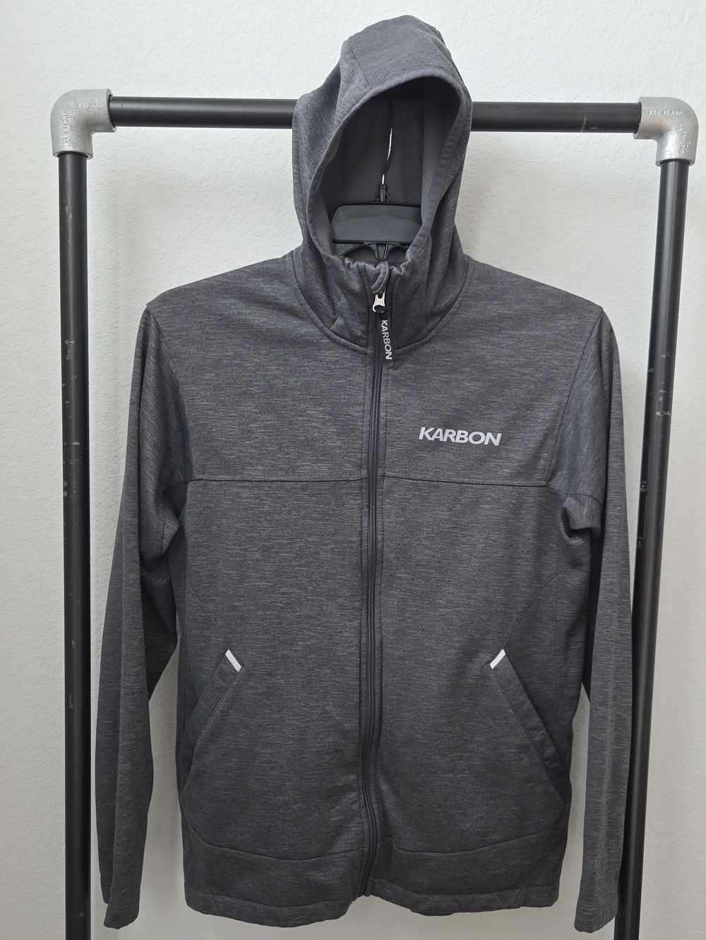 Karbon Men's Gray Hoodie Jacket - Layer Full Zip Hooded Coat Large